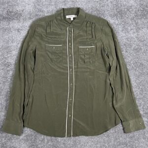 VTG Banana Republic Heritage Blouse Women's Small Green Long Sleeve Silk Button